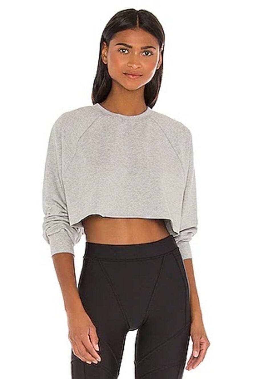 Alo Yoga Gray Double Take Raglan Long Sleeve Cropped Pullover Sweatshirt L